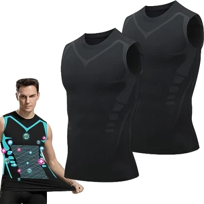 Abbildung von Twaynorb 2023 New Version Ionic Shaping Vest Men, Comfortable and Breathable Ice Silk Fabric (Black+Black,Large)