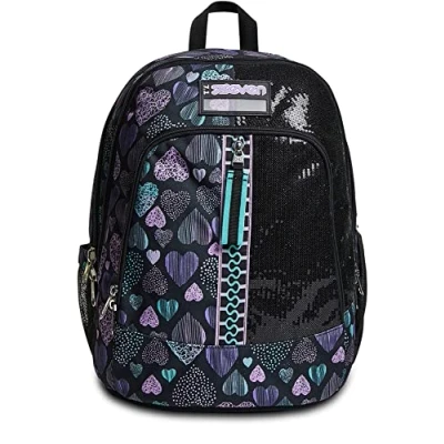 Abbildung von SEVEN Rucksack Advanced, Backpack für Schule, Uni &amp; Freizeit, Geräumige Schultasche Teenager, Mädchen, Jungen, Gepolsterter Schulranzen; Patchy Heart Girl, mehrfarbig, mit Laptopfach