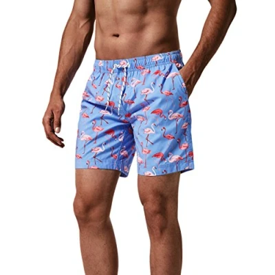 Abbildung von MaaMgic Herren Badeshorts SCHNELLTROCKNEND Boardshorts Trainingshose mit Mesh Futter und Verstellbarem Tunnelzug MEHRWEG Blau Flamingo M