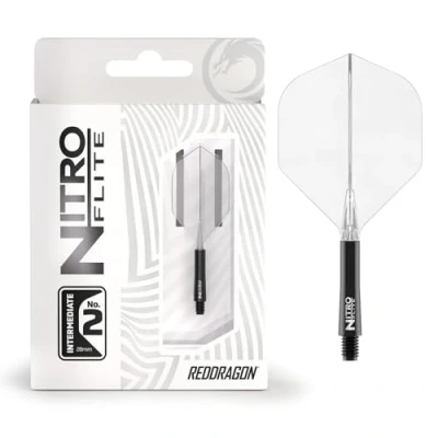 Abbildung von RED DRAGON Darts Nitro Flite Integriert Flüge &amp; Schäfte System No.2 Form und Design Schwarz Transparent Farbe, Dazwischenliegend Länge
