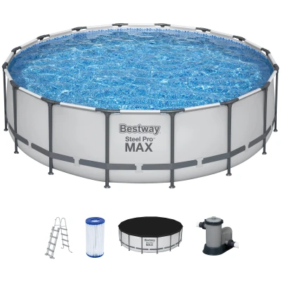 Abbildung von Bestway Framepool &quot;Steel Pro MAX™&quot;, (Komplett Set), Frame Pool mit Filterpumpe Ø 488x122 cm, lichtgrau