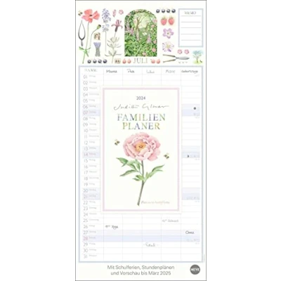 Abbildung von Judith Glover Familienplaner 2024. Familienkalender mit 5 Spalten. Liebevoll illustrierter Familien Wandkalender Schulferien. Hübscher Wandplaner