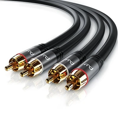 Abbildung von CSL Stereo Cinch Audio Kabel 10m Meter 2X zu Audiokabel AUX Eingänge Metall Stecker vergoldet doppelt geschirmt