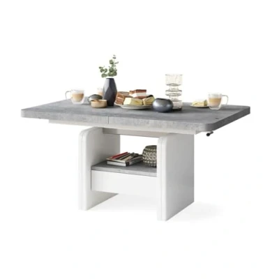 Abbildung von All4All Couchtisch Leo 120x75 cm Wohnzimmertisch Höhenverstellbar Esstisch mit Ablage und Schublade Ausziehbar bis 180 Esszimmertisch Modern Beton + Weiß 05
