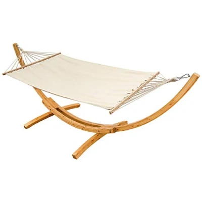 Abbildung von AMANKA XL Hängematten Gestell 325cm Holzgestell mit Stabhängematte Doppelhängematte Beige