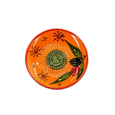 Abbildung von Kaladia Multireibe Reibeteller Sonne (braun) mit Oliven, Keramik, handbemalte Küchenreibe Made in Spain