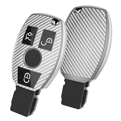 Abbildung von OATSBASF Autoschlüssel Hülle für Mercedes Benz, Schlüsselhülle Cover Benz W204 W211 2 3 Keyless Tasten A B C E Class (Silber Streifen)