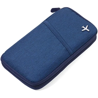 Abbildung von TROIKA SAFE FLIGHT TRV20/DB Etui für Reisedokumente mit Ausleseschutzfolie (für RFID Chips) Reißverschluss 12 Innenfächer Stiftschlaufe Polyester dunkelblau/orange
