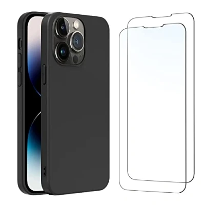 Abbildung von NEW&#039;C Hülle für iPhone 14 Pro (6,1 Zoll) Ultra Thin Silikon Schwarz und 2 x Panzer Schutz Glas Anti Scratch