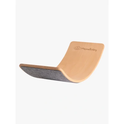Abbildung von MEOWBABY Balance Board für Kinder Kleinkind Wackelbrett mit Filz, 80x30cm Balancierbalken aus Holz, Natur Filz Grau