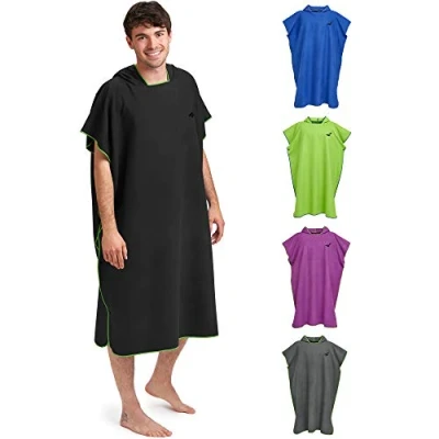 Abbildung von Fit Flip Strandponcho für Surfer Poncho Handtuch schnelltrocknend aus Mikrofaser Umkleidehilfe Strand Surfponchos Ultraleicht Badeponcho Erwachsene (Größe L, Schwarz/Grün)