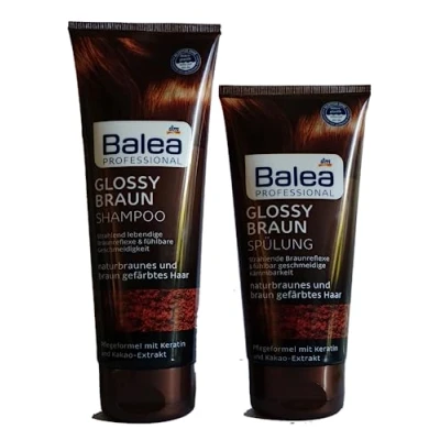 Abbildung von Balea Professional Glossy braun Haarpflege Set für naturbraunes und gefärbtes Haar, 2er Set: 1x Shampoo (250ml) + Spülung (200ml), 450ml Herren/Damen Haarshampoos &amp; Haarwäsche Haarpflege.