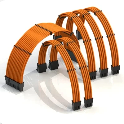 Abbildung von LINKUP AVA 30cm PSU Kabelverlängerung Ummantelt GPU Nach Maß PC Stromversorgung mit Kamm Kit Kompatibel RTX3090 1x 24 P (20+4) 2X 8 (4+4) CPU 3X (6+2) Set 300mm Orange