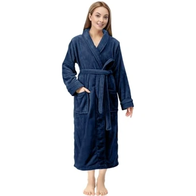 Abbildung von NY Threads Damen Bademantel, Fleece, Schalkragen, lang, flauschig, Marineblau, Large
