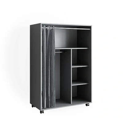 Abbildung von Vicco Kleiderschrank Doros, Grau, 100 x 146.6 cm mit Rollen Kleiderstange, Vorhang