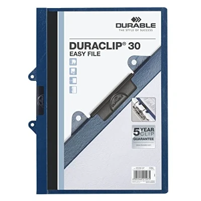 Abbildung von Durable Klemm Mappe Duraclip 30 Easy File, abheftbar, Hartfolie, bis Blatt A4, dunkelblau, 25er Packung, 222907