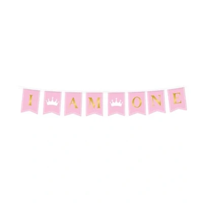 Abbildung von PD Party 7024807 Flagge Banner Elegant Stil Partei Dekoration Festlich Aussehen First Birthday Girl, Rosa, 8.5cm Länge x Breite 7.5cm Höhe