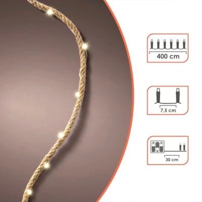 Abbildung von Spetebo Tau mit Draht Lichterkette warm weiß Timer 400 cm Naturkordel 60 LED Batterie betrieben Leuchtdraht Juteseil Tischdeko Fensterdeko Weihnachtsdeko für Innen
