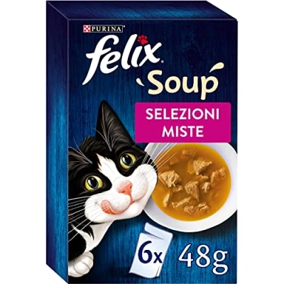 Abbildung von Purina Felix Soup Original Nassfutter für Katzen mit Rind, Huhn und Thunfisch, 8 Packungen 48 Beuteln zu je g