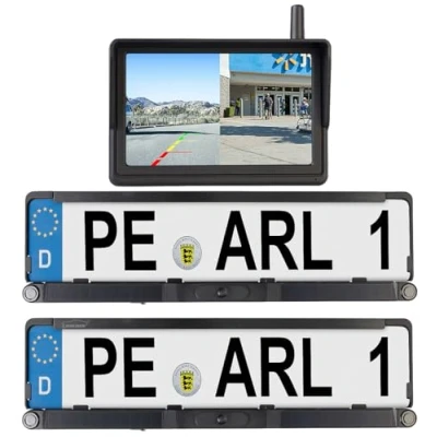 Abbildung von Lescars Einparkhilfe: Solar Funk HD Front &amp; Rückfahrcam, Splitscreen Monitor Abstandswarner (Solar Rückfahrkamera, und Video Rückfahrsystem)