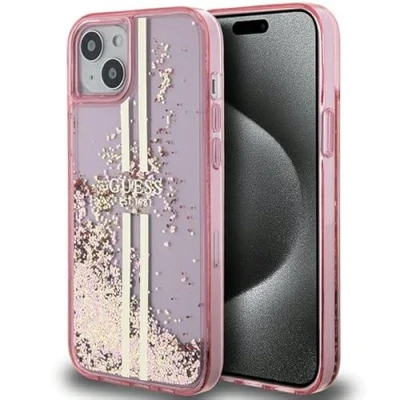 Abbildung von Guess GUHCP15MLFCSEGP Hülle für iPhone 15 Plus / 14 6.7&quot; Rosa hardcase Liquid Glitter Gold Stripes