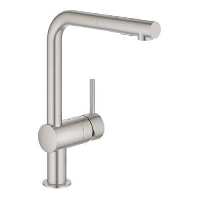Abbildung von GROHE Minta Einhand Spültischarmatur (‎L Auslauf, Einlochmontage, herausziehbare Dual Spülbrause, schnelle Montage), supersteel, 30274DC0