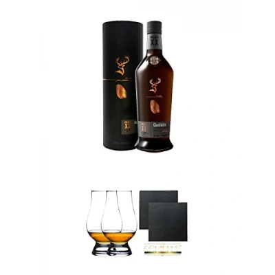 Abbildung von Glenfiddich XX Single Malt Whisky 0,7 Liter + The Glencairn Glass Glas Stölzle 2 Stück Schiefer Glasuntersetzer eckig ca. 9,5 cm Ø