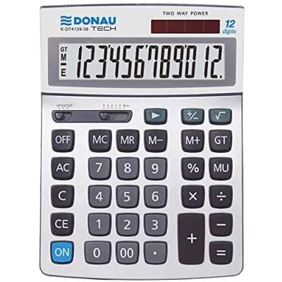 Abbildung von Tischrechner DONAU TECH/K DT4129 38 12 Stellig Wurzelfunktion/ 210x154x34mm/ Farbe: Silbern/Rechner mit stelliger Anzeige/Dual Power Solar Batteriebetrieb/Kompaktes Design/ 5 Jahre Garantie