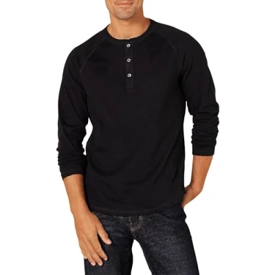 Abbildung von Amazon Essentials Herren Langärmeliges Henley Shirt, Schmale Passform, Schwarz, XS