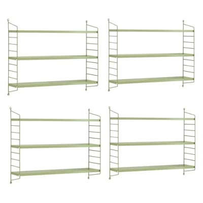 Abbildung von [en.casa] Modulares Wandregal Strängnäs 4er Set Metallregal Olivgrün Hängeregal mit 3 Regalböden Badregal Küchenwandregal Wandablage Wohnzimmer