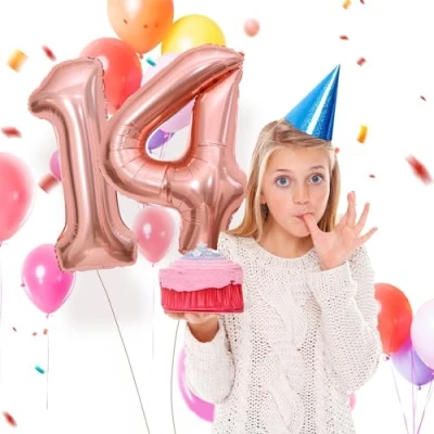 Abbildung von 14 Geburtstag Deko zahlen luftballon jahre Folienballon Roségold für 14. Geburtstagsdeko Männer Frauen Ballon Zahl zum fliegt mit Helium 14.Geburtstagsparty 40&quot; 101cm