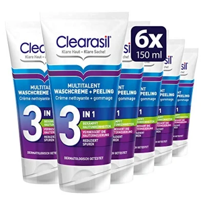 Abbildung von Clearasil Multitalent Waschcreme und Peeling 3in1 Waschpeeling fürs Gesicht, gegen Hautunreinheiten &amp; zur Hauterneuerung 6 x 150 ml