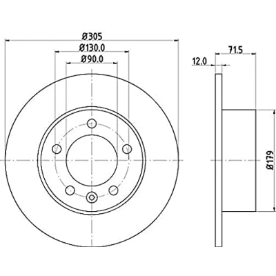 Abbildung von HELLA PRO High Carbon 8DD 355 129 201 Bremsscheibe 305 12 05/06 130 voll beschichtet hochgekohlt ohne Radbefestigungsbolzen, Radnabe
