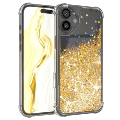 Abbildung von EAZY Case Glitzer Hülle kompatibel mit iPhone 16 Plus Handyhülle für Apple Silikon leichtes Shiny Cover stoßfestes Phone als Fallschutz in Liquid Gold