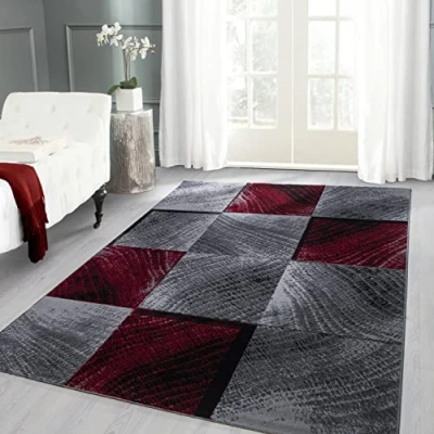 Abbildung von Carpettex Teppich Wohnzimmer Kurzflor 120 x 170 cm Rot Modern Kariert Design Schlafzimmer Flauschig Extra Weich Waschbar Küchenteppich Esszimmer Kinderzimmer Wohnzimmerteppich