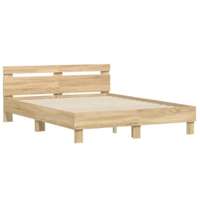 Abbildung von vidaXL Bettgestell, Bett mit Kopfteil, Bettrahmen Lattenrost, Doppelbett Schlafzimmerbett Stauraum, Sonoma Eiche 140x200cm Holzwerkstoff