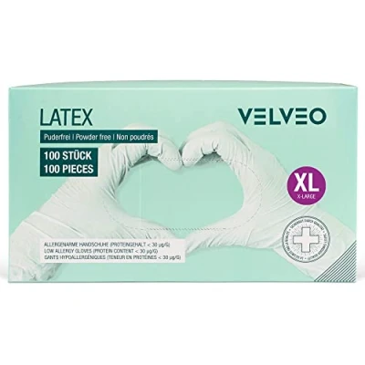 Abbildung von 100 Stück Latex Untersuchungshandschuhe in Spender Box Größe wählbar: S, M, L, XL Einweghandschuhe Einmalhandschuhe