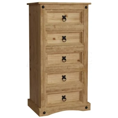 Abbildung von Vida Designs Corona Kommode, 5 Schubladen, schmal, massives Kiefernholz, Braun