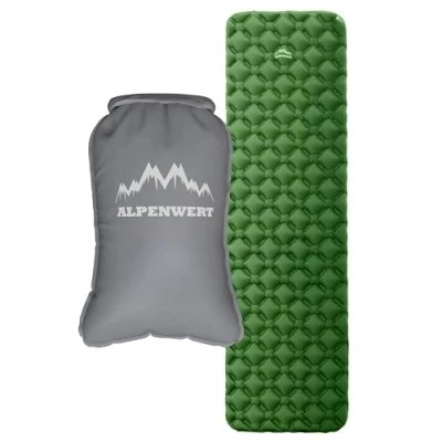 Abbildung von ALPENWERT® Outdoor Schlaf Set Isomatte Ultraleicht + Pumpsack 7,5L Aufblasbare Luftmatratze Kompressionssack für Camping, Wandern &amp; Trekking Kompakt Robust