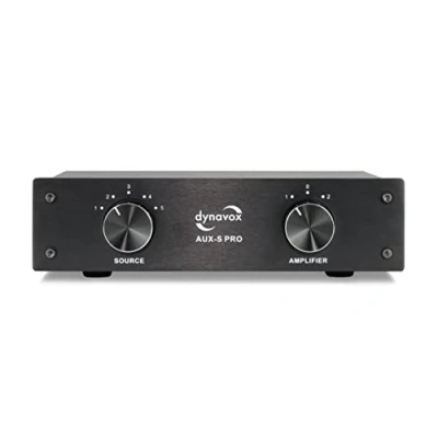 Abbildung von Dynavox AUX S PRO, Eingangs Erweiterungs Umschalter mit 5 Cinch Eingängen, Anschlüsse für Zwei Stereo und Surround Verstärker, Schwarz