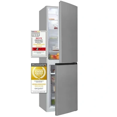 Abbildung von Exquisit Kühl Gefrierkombination, Kühlschrank mit Gefrierfach, 247 Liter, No Frost, 4 Sterne KGC250 85 NF 040D inoxlook