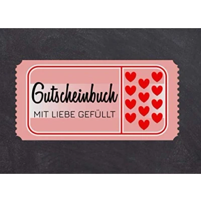 Abbildung von Gutscheinbuch mit Liebe gefüllt: vorgedruckten und blanko Gutscheinen Coupons zum Selbstgestalten Ausfüllen für den Partner als Liebesbeweis Geschenk Valentinstag