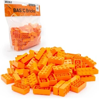Abbildung von Lego Steine Classic, Orange, 2x4 Bausteine, 100 Stück Einzelteile Starterset oder Erweiterung für Legosteine Box und Platte Basic Bricks (3001)