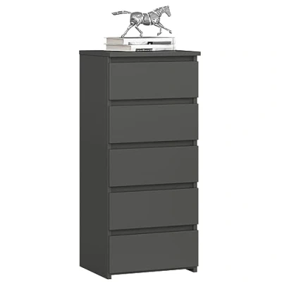 Abbildung von AKORD Kommode mit 5 Schubladen Rollschubladen Schubladenschrank Kleiderschrank Sideboard Ablage Robust Universal Design Graphitgrau