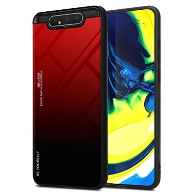 Abbildung von Cadorabo Hülle kompatibel mit Samsung Galaxy A80 / A90 4G Schutzhülle TPU Silikon Case Glas Slim Kratzfest Weiche Gummi Rundumschutz für in Schwarz