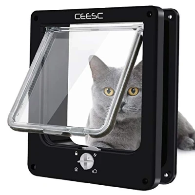 Abbildung von CEESC Katzenklappe, magnetische Haustiertür mit 4 Wege Drehverschluss für kleine Hunde und Katzen, Aktualisierte Version(M,weiß)