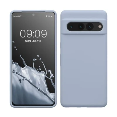 Abbildung von kwmobile Hülle kompatibel mit Google Pixel 7 Pro Silikon Handy Case Handyhülle weiche Oberfläche kabelloses Laden Hellblau matt