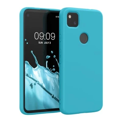 Abbildung von kwmobile Hülle kompatibel mit Google Pixel 4a gummierte TPU Silikon Handyhülle Schutzhülle für kabelloses Laden Case in Cool Glacier