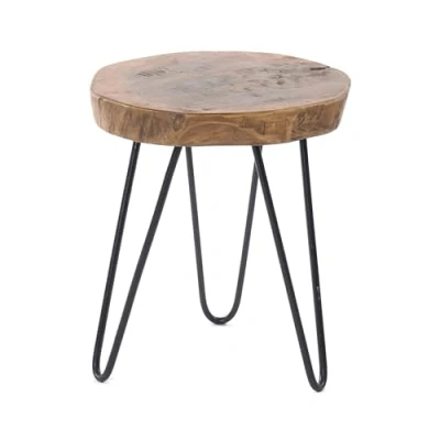 Abbildung von DESIGN DELIGHTS BEISTELLTISCH &quot;BAUMSCHEIBE&quot;, Holz, Metall, Ø 34 cm, Couchtisch