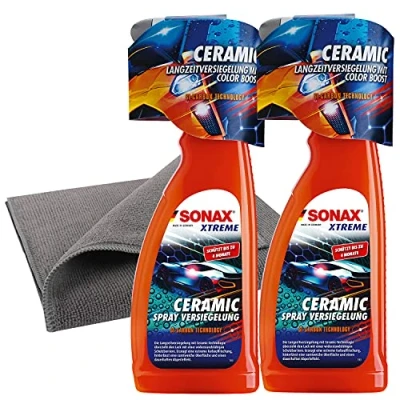 Abbildung von detailzone Ceramic Spray Versiegelung Set: 2X 750ml + Microfasertuch 40x40cm grau